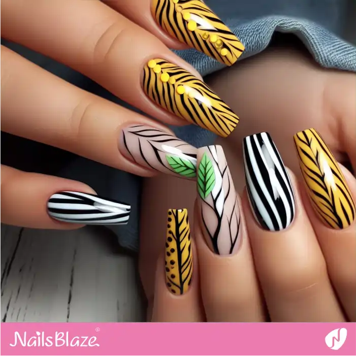 Matte Zebra Print Nail Design with Dry Trees | Animal Print Nails - NB2484